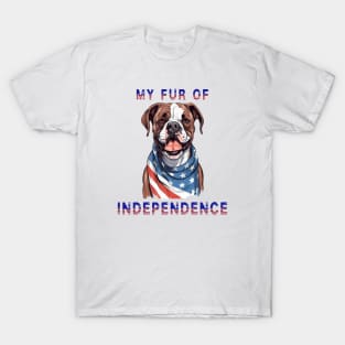 Boxer Funny USA Flag 4th of July Fur Of Independence T-Shirt